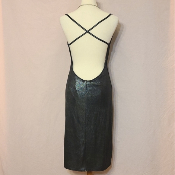 Drape Front Crisscross Open Back Metalic Black Dress - Picture 5 of 7